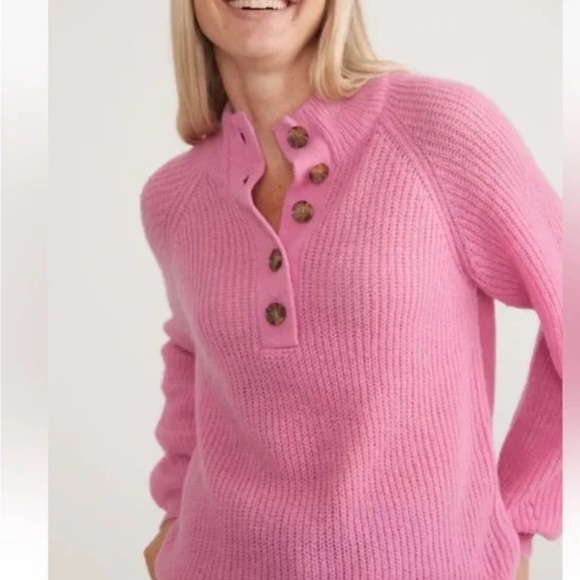 *MARINE LAYER DREAM YARN COLLARED PULLOVER SWEATER PINK PUNCH size S oversized - Picture 3 of 8